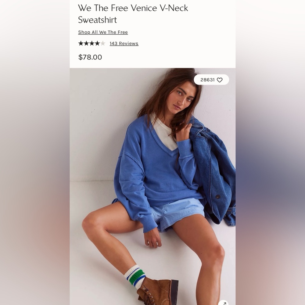 New Free People Venice V-Neck Sweatshirt In Blue Size Small - Picture 10 of 10